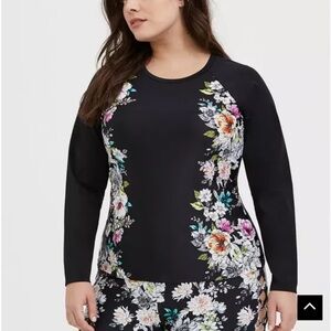 Torrid Black Floral Long Sleeve Swim Top